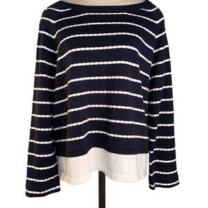 Cyrus Navy White Striped Sweater Womens Medium Modern Casual Chic Office